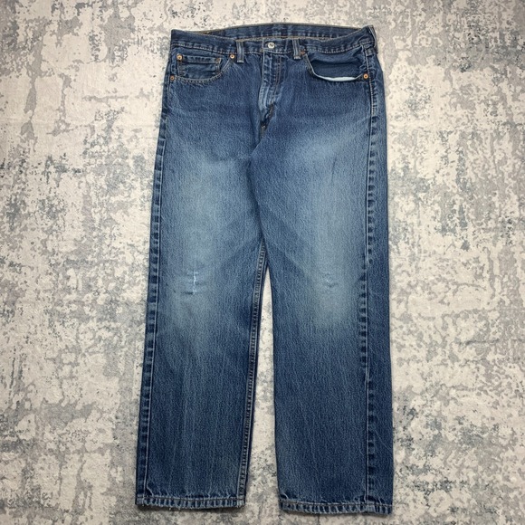 Levis Jeans Mens 36x29 Blue Pants Faded 505 Straight Workwear American Denim - Picture 1 of 16
